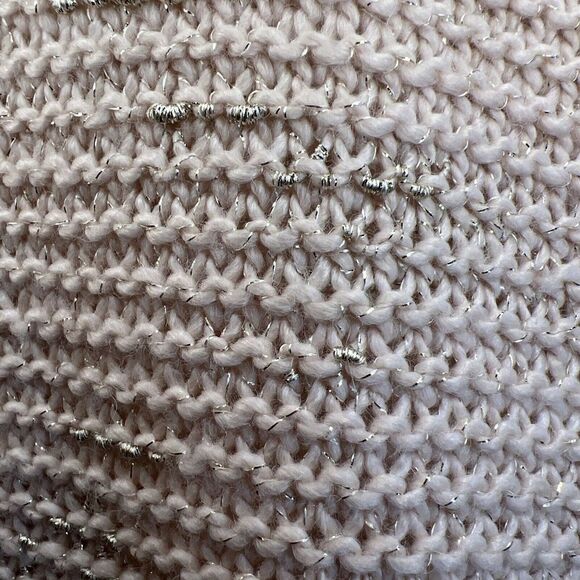 Chicos Sweater Size 1 Women's Blush Pink Long Chunky Knit Gold Metallic Pullover - Picture 3 of 9